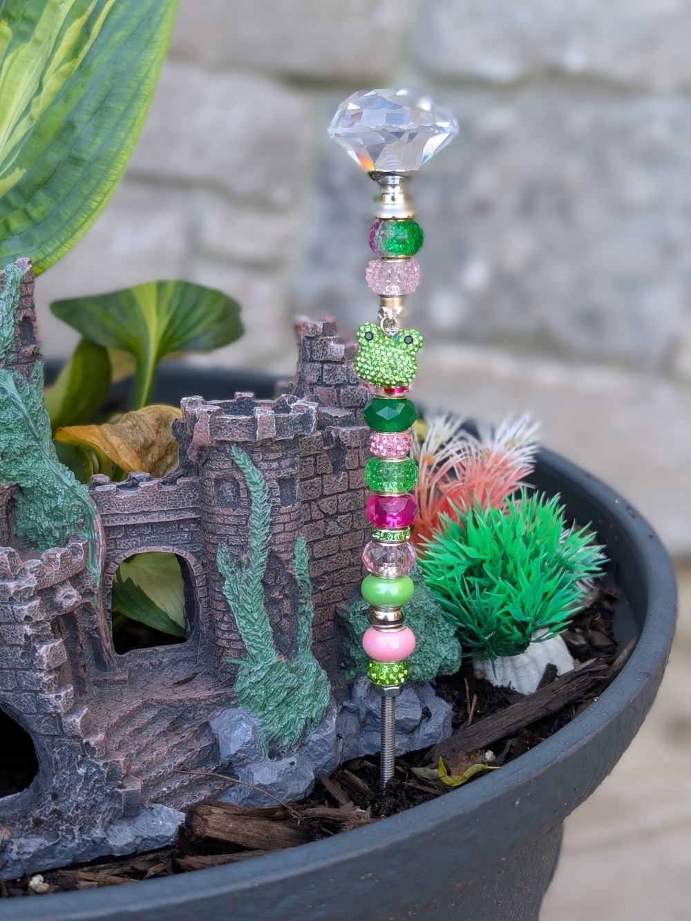 Hand Made Fairy Wand/Plant/Garden Stake W/Frog Charm